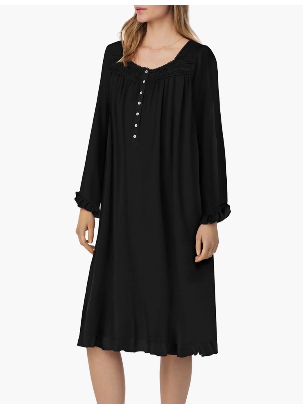 Eileen West Black Lace-Trim Nightgown